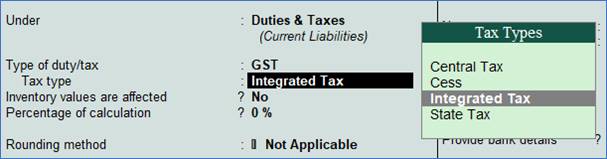 Creating GST (CGST/SGST/IGST) Ledger in Tally.ERP9